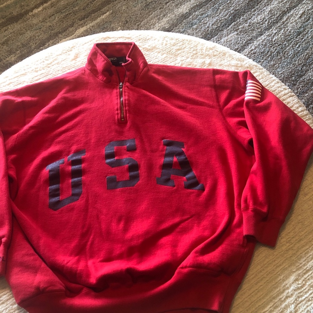 Vintage Polo Ralph Lauren USA Spellout Quarter Zip Sweatshirt L Mens